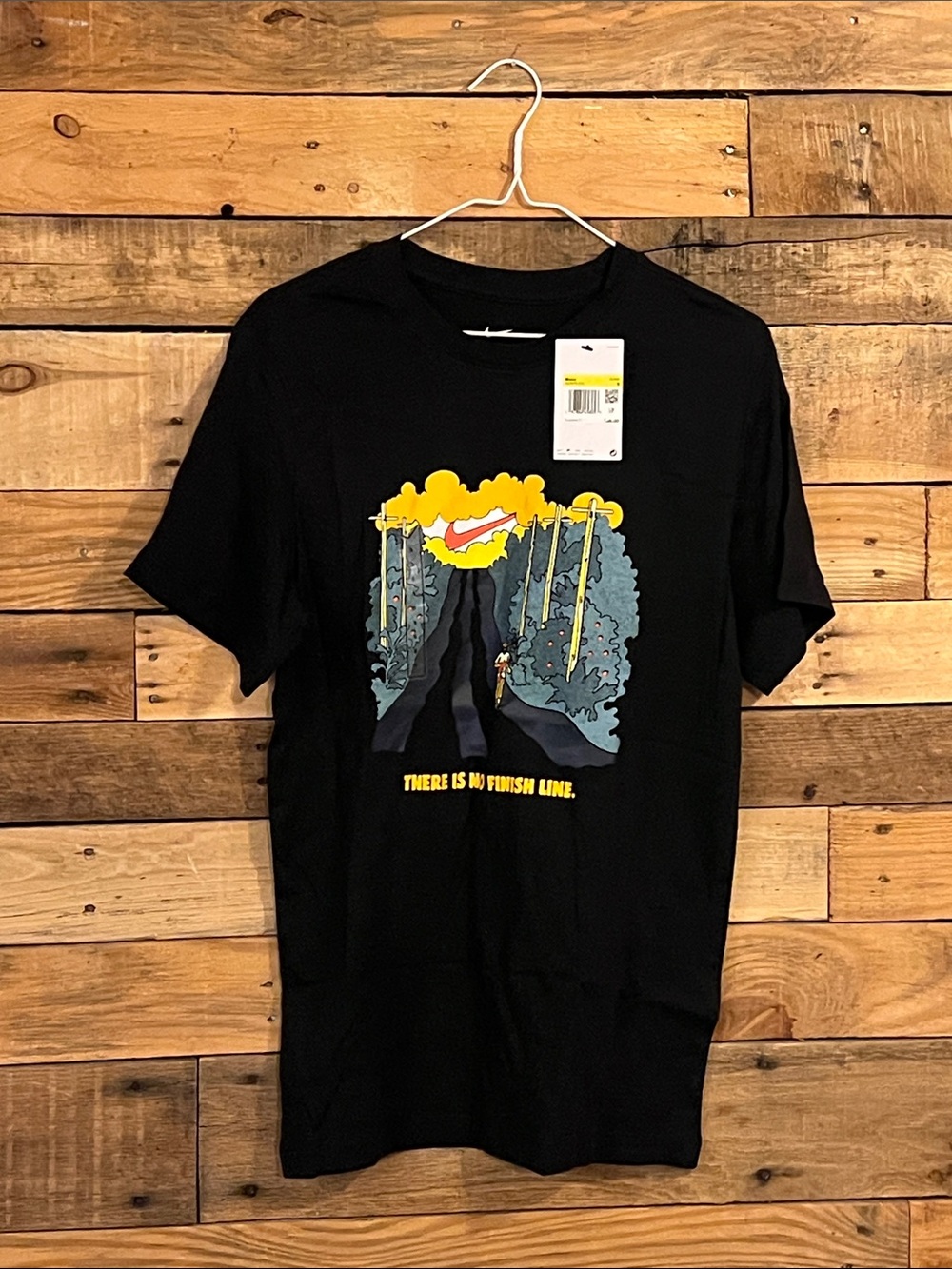 Nike Black Short-Sleeve Graphic Tee with Yellow & Blue Print